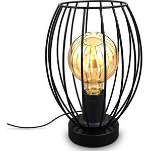 B.K.Licht Tafellamp metalen kooi, fitting E27, kabelschakelaar, tafellamp, industrieel design, hoogte 25,6 cm, zwart, levering zonder lamp