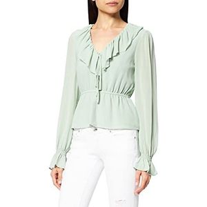 NA-KD Frill V-hals chiffon overhemd voor dames, Lichtgroen