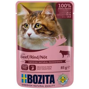 BOZITA Gelie nat voer met rundvlees 12 x 85 g graanvrij voor volwassen katten alleen voer
