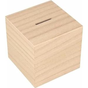 Artemio Vierkante spaarpot van hout, 8,7 x 8,7 cm