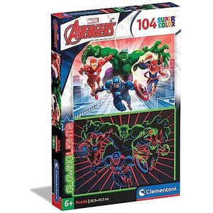 Clementoni Glowing Lights Collection-Marvel Avengers, fluorescerend, 104-delig, gemaakt in Italië, kinderen van 6 jaar, cartoon-puzzel, meerkleurig, 27554