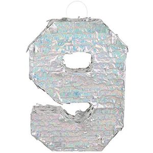 Boland - Pinata-cijfers, afmetingen 40 x 28 x 8 cm, holografisch cijfer, nummer, zilver, jubileum, verjaardag, decoratie, feestspel