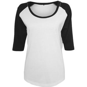 Build Your Brand Raglanthee voor dames 3/4 contrast T-shirt dames, Wit/Zwart
