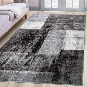 oKu-Tex Laagpolig tapijt | designtapijt | woonkamertapijt | poolhoogte: 9 mm | bijzonder zachte pool | geometrisch patroon | modern | grijs gemêleerd antraciet | dichte kwaliteit | 60 x 110 cm