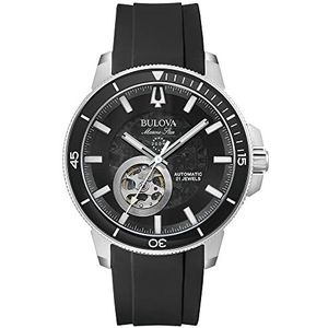 Bulova Automatisch analoog herenhorloge met siliconen band 96A288, zilver/zwart, riemen, Zilver/zwart, Riemen