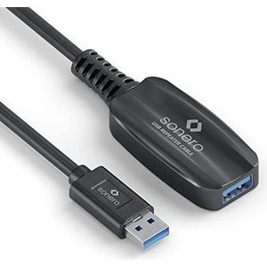 sonero® USB 3.2 actieve verlengkabel met signaalversterker, datakabel, USB-A-stekker op USB-A-aansluiting, 5 GB/s, 5 m, zwart