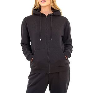 M17 Sweatshirt met capuchon voor dames, met ritssluiting, gerecycled, lange mouwen, met zakken, zwart.
