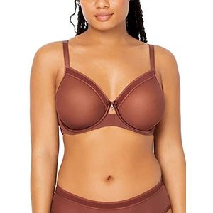 Curvy Couture BH met beugel van transparante netstof voor dames, Chocolade