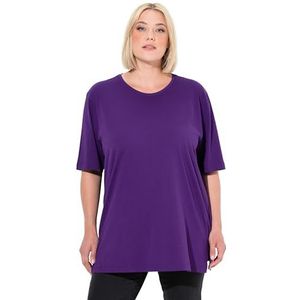 Ulla Popken Dames T-shirt met halve mouwen, ronde hals, casual, Diep Paars
