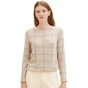 TOM TAILOR 1040113 T-shirt met lange mouwen voor dames, 34936 - Beige Green Cosy Check