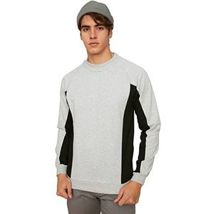 Trendyol Effen sweatshirt met ronde hals trainingspak heren, grijs, S, grijs.