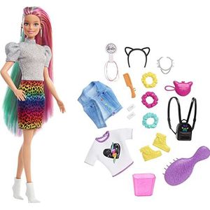 Barbie GRN81 - Luipaard Regenbooghaar Pop (blond) met kleurveranderend effect, 16 accessoires, vanaf 3 jaar