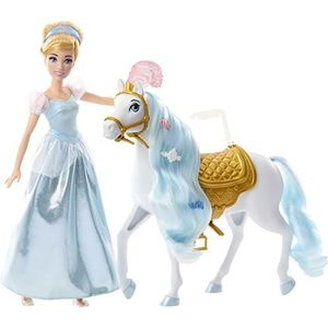 Disney Princess Assepoesterpop, geïnspireerd op de Disney-film, met haar paard met afneembaar zadel en accessoires, kinderspeelgoed, vanaf 3 jaar, HPF95