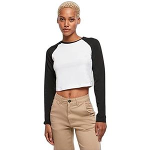 Urban Classics Dames Organic Cropped Retro Baseball Longsleeve T-shirt, White/Black, L, Wit/Zwart