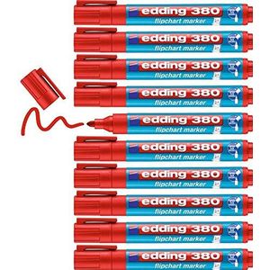 edding 380 schildersezel markers, rood, 10 markers, ronde punten, 1,5-3 mm, om te schrijven, te tekenen en te markeren op vergadertafel, geen overloop, droogt niet uit