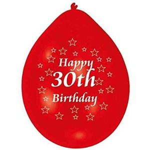 amscan Latex ballonnen voor 30e verjaardag, rood, 10 stuks
