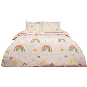Dreamscene Regenboogpatroon beddengoedset met dekbedovertrek en kussensloop - voor tweepersoonsbed - voor kinderen - roze - 120 x 150 cm