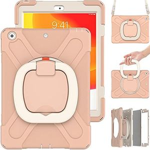 Commute Case Étui 3 en 1 pour tablette Samsung Tab S7Plus/S8Plus 12.4 T970/T975/X800/X806 avec film de protection d'écran 3 en 1 résistant aux chocs avec anneau de support 360° Rose