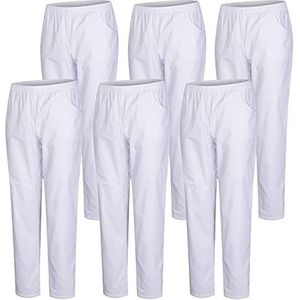 MISEMIYA - 6-delige set: sanitaire broek voor uniseks, elastische tailleband, sanitairuniform, medisch uniform, Wit.
