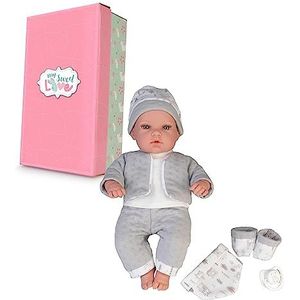 My Sweet Love - Elegantie 33 cm pasgeboren baby huilende pop, grijze gebreide kleding en accessoires, fopspeen, gemaakt in Spanje, voor meisjes/I sinds 2 jaar, beroemd (MYW02000)