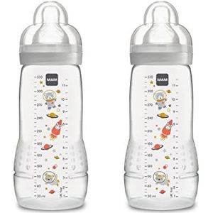 Mam Easy Active Babyfles met zuiger, maat 3 (snelle doorstroom), voor baby's vanaf 4 maanden, 330 ml, groen, 2 stuks