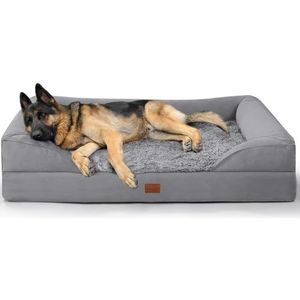 Gimars Orthopedisch bed, 9,5 cm, dik, voor extra grote honden, XL-steunbed met rand en matras van 28D eierkrat-schuim, waterdichte voering, wasbare bankovertrek voor honden met artritis