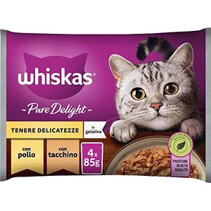 Whiskas Pure Delight houdt lekkernijen, 1 jaar, natvoer voor katten, 13 dozen van elk 4 zakjes van 85 g (in totaal 52 zakken)