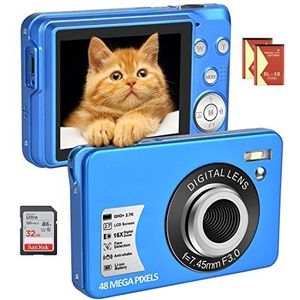 Digitale camera, 48 MP, 2,7 K, compacte digitale camera, 16 x mini-camera, digitale zoom, 2,7 inch, lcd (blauw)