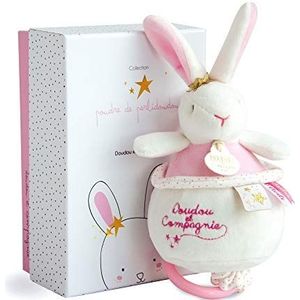 Doudou et Compagnie - Knuffeldier haas muziekdoos - ideaal cadeau voor geboorte voor baby meisje - geboorteset knuffel konijn ster - roze - 17 cm - Pelidoudou - DC3519