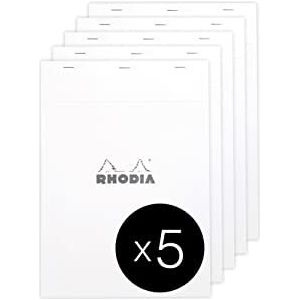 RHODIA 18201C – notitieblok, nr. 18 wit, A4, kleine ruitjes, 80 vellen, afneembaar, wit papier, 80 g, omslag van kaart, 5 blokken