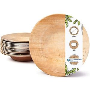 GREENBOX 25 stuks premium wegwerp soepborden 23 cm rond palmblad borden voor pasta en salade wegwerp biologisch afbreekbaar