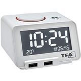 TFA Dostmann Homtime Digitale wekker met USB-oplaadfunctie, kunststof, wit, L 185 x B 138 x H 88 mm