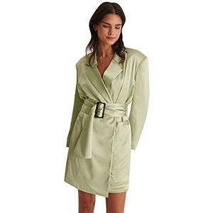 NA-KD casual blazer jurk dames satijn, Chinees groen
