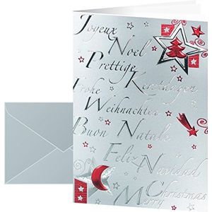 SIGEL 10 kerstkaarten of wenskaarten met envelop, kerstdecoratie, 10,5 x 21 cm, rood en zilver