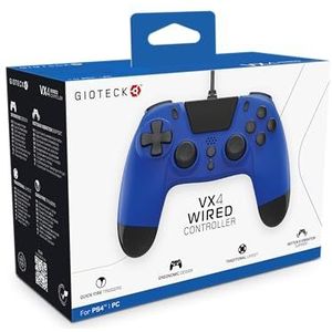 Gioteck - VX4 Manette Bleue filaire pour PS4 et PC. Contrôleur, Gamepad, Joystick Support de mouvement et de vibration. Design ergonomique