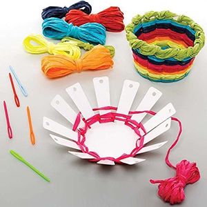 Baker Ross FE184 Set geweven manden in regenboogkleuren, 5 stuks, knutselen voor kinderen, naaien voor beginners