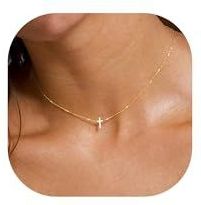 TINGN 14K vergulde choker ketting met kruis voor dames, modesieraad, cadeau voor vrouwen, Lak Messing