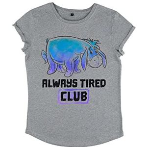 Disney Dames T-shirt met rolluis Winnie de Poeh Eeyore Tired Club, grijs.