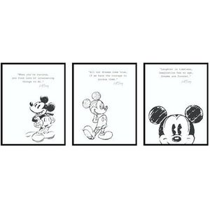 BigWig Prints Mickey Mouse slaapkamerdecoratie Mickey Mouse citaten Mickey Mouse wanddecoratie vintage Mickey Mouse poster 3 stuks (20,3 x 25,4 cm) zonder lijst