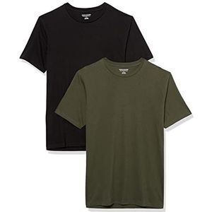 Amazon Essentials Lot de 2 t-shirts à manches courtes et col rond, pour homme, coupe ajustée, noir/olive, taille XS