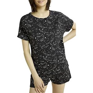 People Tree dames bio pyjama top dames sterren, Zwart met sterrenprint