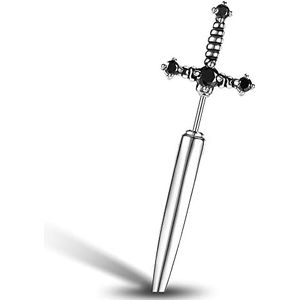PunkTracker Hypoallergeen chirurgisch staal gothic zwaard oorbellen voor dames met zwarte zirkonia Y2K Emo dolk voor heren