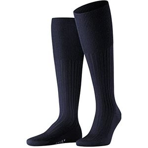 FALKE Bristol Pure lange sokken, ademend, klimaatregulerend, geurremmend, hoge wol, fijne geribbelde warme platte naad met elegante effen tenen, 1 paar, Blauw (Dark Navy 6370)