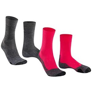 FALKE TK2 2 paar wandelsokken dames wollen sokken grijs blauw versterkt, zonder patroon met gemiddelde wattering lang warm om te wandelen, meerkleurig (assortiment 0020)
