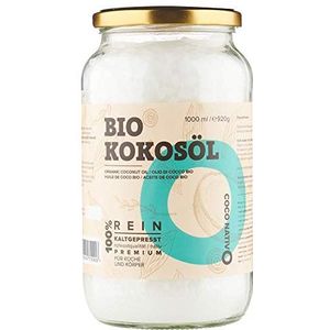 Biologische Kokosolie Kokosnootolie CocoNativo - 1000mL (1L) - Biologische Kokosolie, Hoogwaardig, Natuurlijke, Koudgeperste, Rauwe Plantaardige Kwaliteit, Puur (1000ml) - voor Koken, Bakken en Braden, voor Haar en Huid