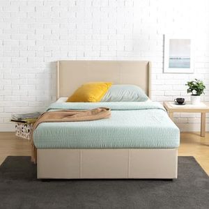 ZINUS Maddon containerbed, 31 cm, gevoerd bedframe, hydraulisch heffen onder het opbergvak voor volwassenen, kinderen en jongeren, beige, 80 x 190 cm