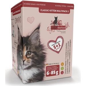 catz finefood Kitten Multipack kattenvoer, fijnvoer voor jonge katten, graanvrij en suikervrij met een hoog vleesgehalte, 6 x 85 g zakjes
