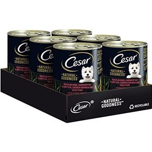 Cesar Natural Goodness Set van 6 blikjes natvoer voor volwassen honden, 6 x 400 g, hoogwaardig uitgebalanceerd hondenvoer voor honden, rijk aan rundvlees, gemaakt met natuurlijke ingrediënten