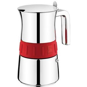 BRA Elegance Italiaans koffiezetapparaat van roestvrij staal, grijs/rood, 6 kopjes, 9,3 cm x 9,5 cm