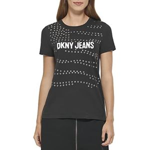DKNY DKNY T-shirt met jeans-logo met details op alle nagels, T-shirt voor dames, zwart.